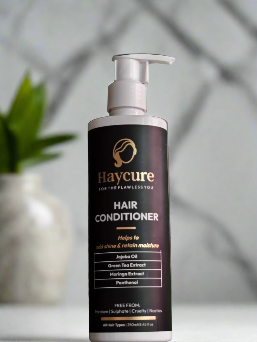 Haycure hair conditioner bottle on a white background