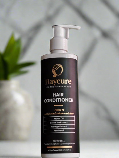 Haycure hair conditioner bottle on a white background